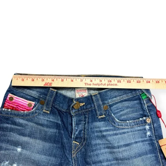 VTG True Religion Size 25 Brianna Baja Boyfriend Button-Fly Serape Patched Jeans